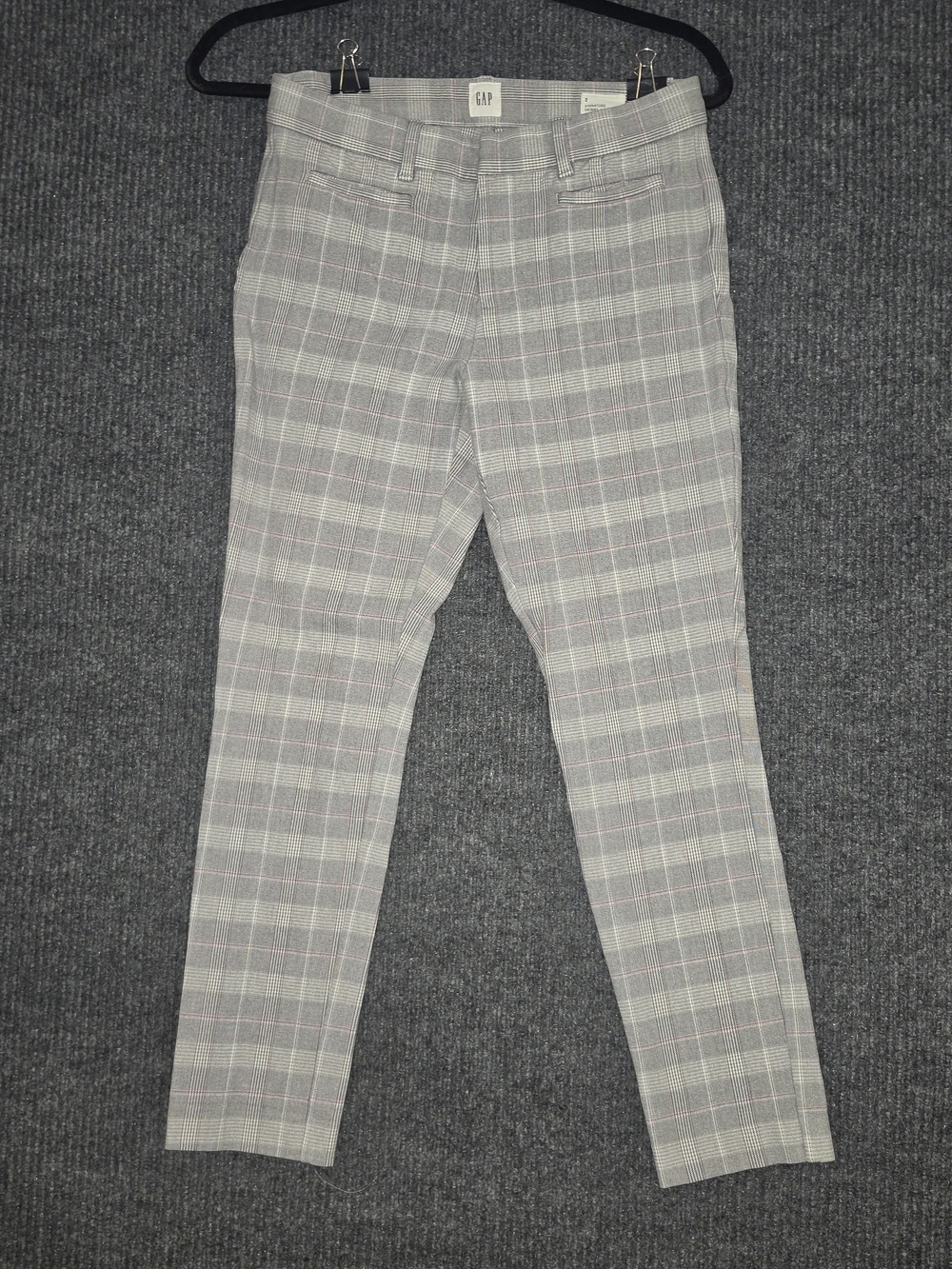 GAP Women's Light Gray Plaid Cropped Pants with Pink Accents
